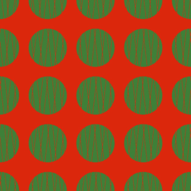 Seamless pattern with Christmas decoration. Green and red circle with stripes pattern.