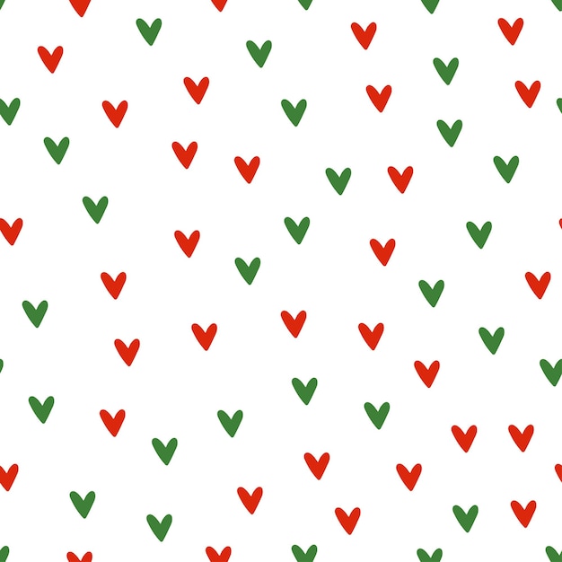 Seamless pattern with Christmas decoration. Green and red hearts pattern.