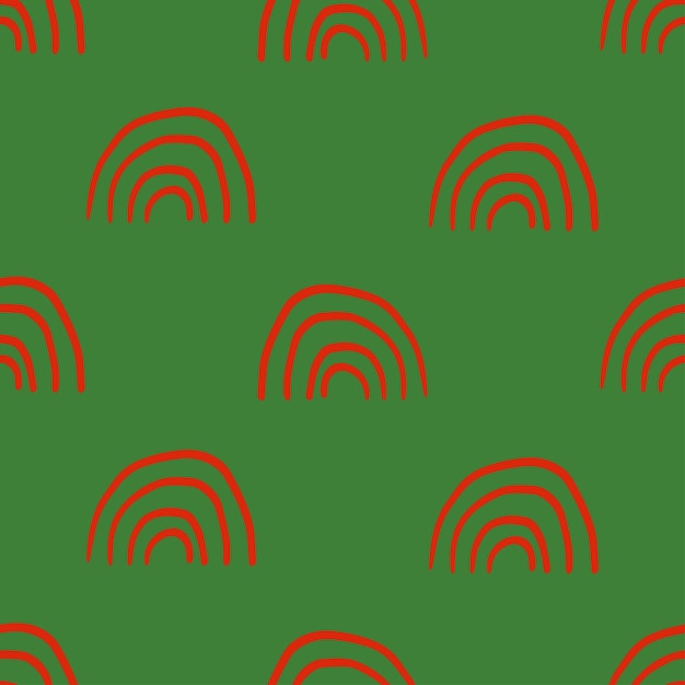 Seamless pattern with Christmas decoration. Red rainbow design on green background