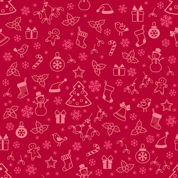 ベクトル ベクトルイラストの背景にクリスマスの要素を備えたシームレスなパターン