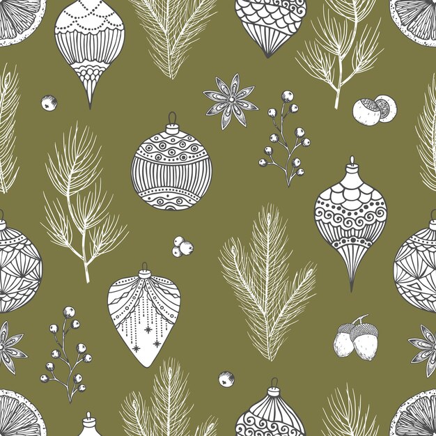 Seamless pattern with Christmas elements. Vector illustration.