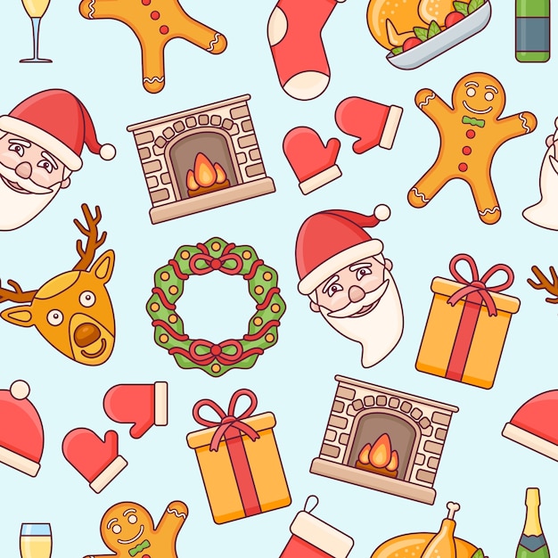 Vector seamless pattern with christmas elements