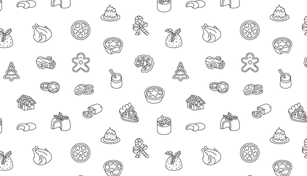 Vector seamless pattern with christmas food in line style