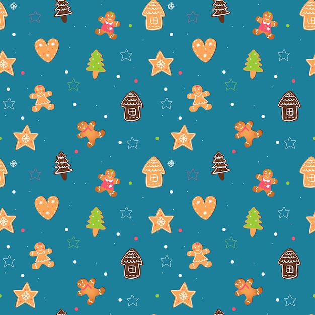 Seamless pattern with Christmas gingerbread r