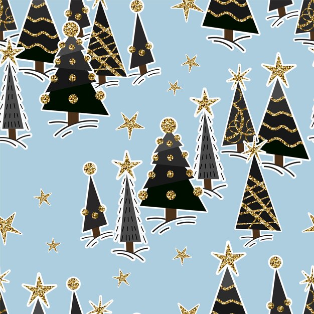 Seamless pattern with Christmas glitter trees Vector