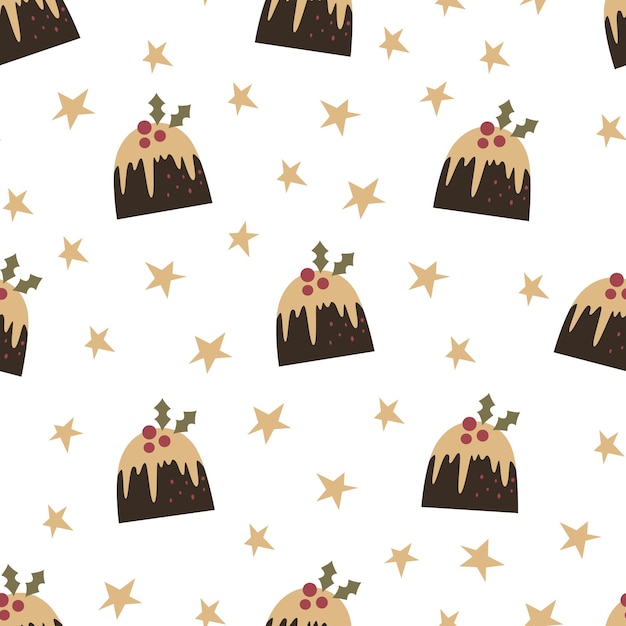 Seamless pattern with christmas pudding endless texture for festive design and decoration
