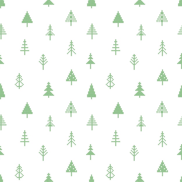 전나무와 농민 민속 소박한 모티프 크로스 스티치 배경에서 크리스마스 트리와 원활한 패턴