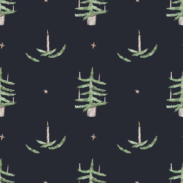 Seamless pattern with christmas trees and candles