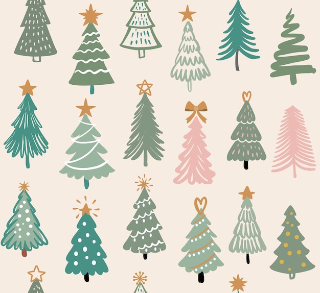 Seamless pattern with christmas trees. hand drawing winter fir tree. new year symbol