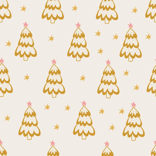 Seamless pattern with Christmas trees. Holiday modern boho background. Vector illustration