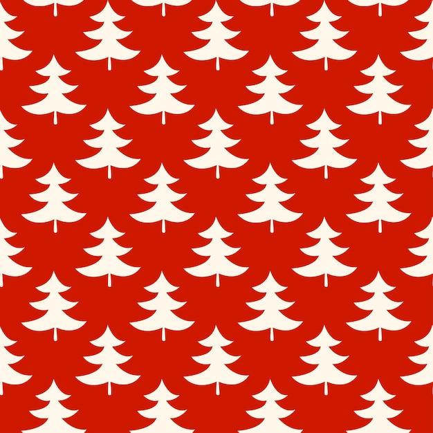 Seamless pattern with Christmas trees on a red background in geometric order