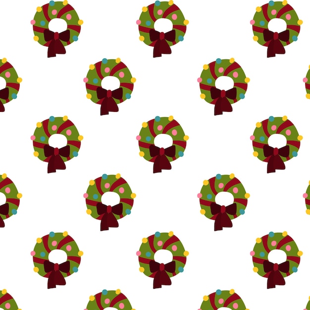 Seamless pattern with a Christmas wreath. Design for printing. Fabrics, postcards, wallpapers