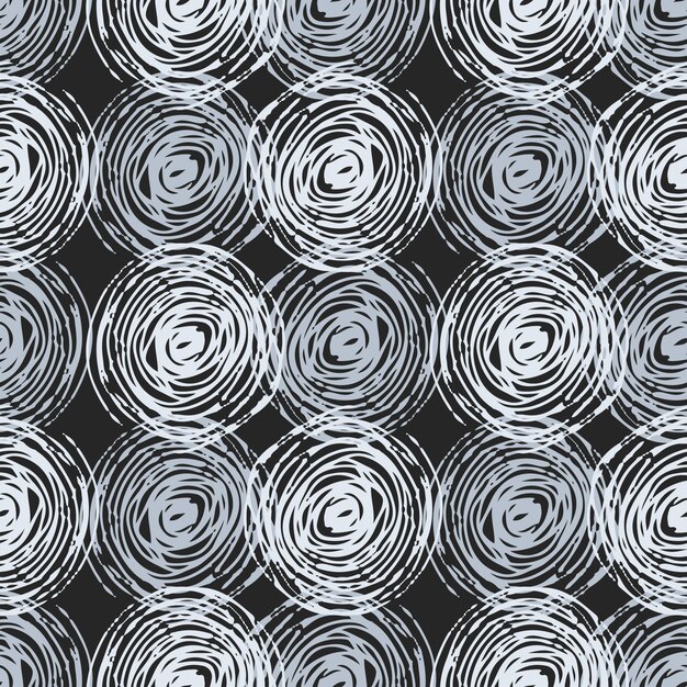 Seamless pattern with circle in monochrome colors. Dark background.