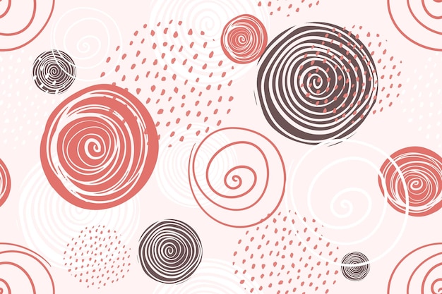 Vector seamless pattern with circle swirl lines ornament dots textile design