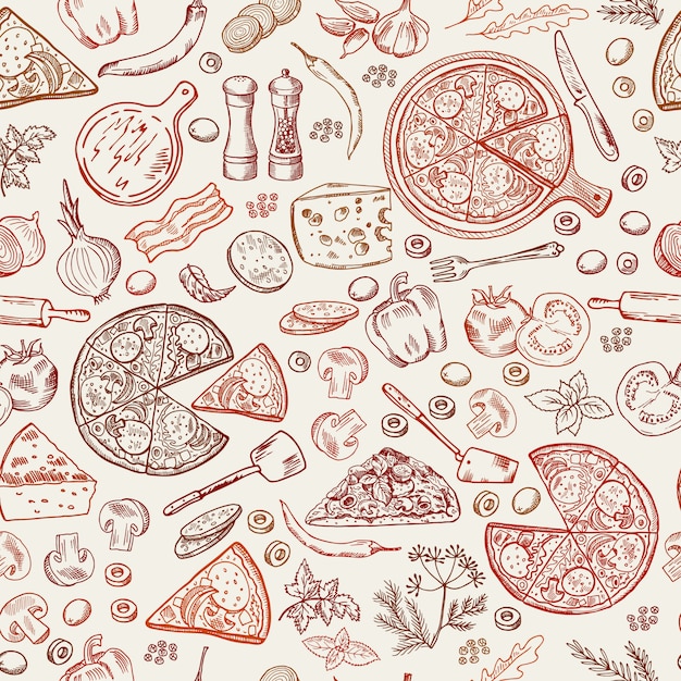 Vector seamless pattern with classical italian foods.