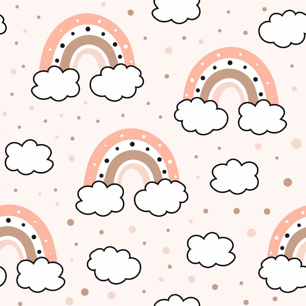 Seamless pattern with cloud and rainbow in the sky