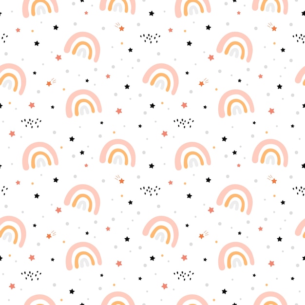 Seamless pattern with cloud and rainbow in the sky