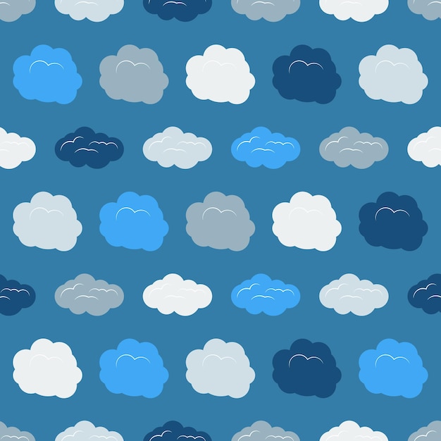 Seamless pattern with clouds on blue sky Cute endless cloudscape Vector illustration