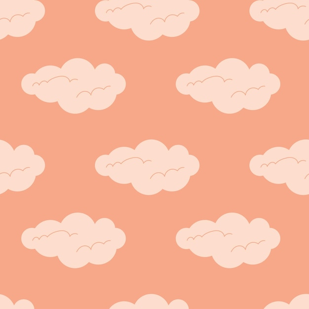 Vector seamless pattern with clouds in pastel pink colours cute repeating design for textile and fabrics vector illustration