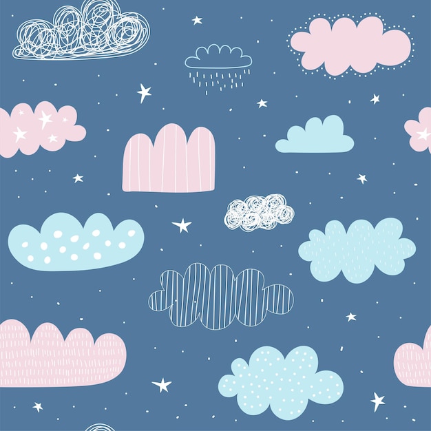 Seamless pattern with clouds Vector illustrations