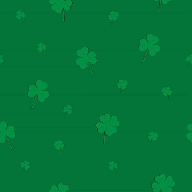 Seamless pattern with clover trefoil shamrock on green background natural vector illustration