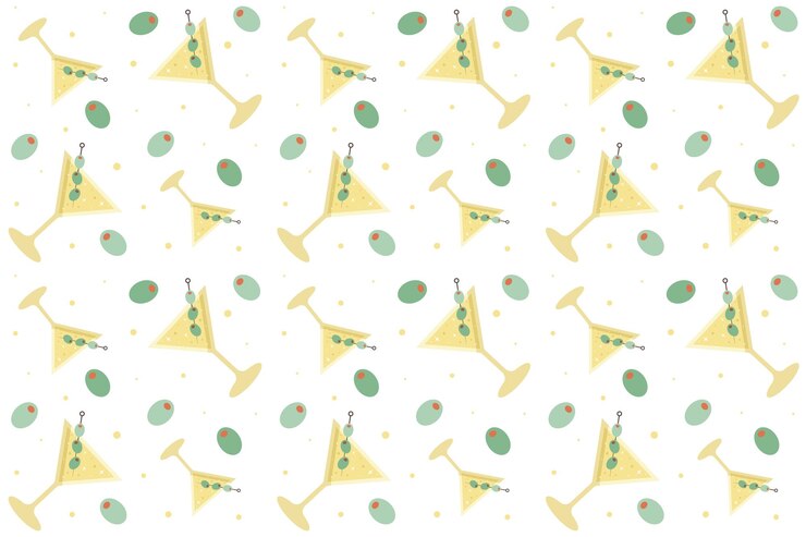 Vector seamless pattern with cocktails on transparent background ornament with beverage martini