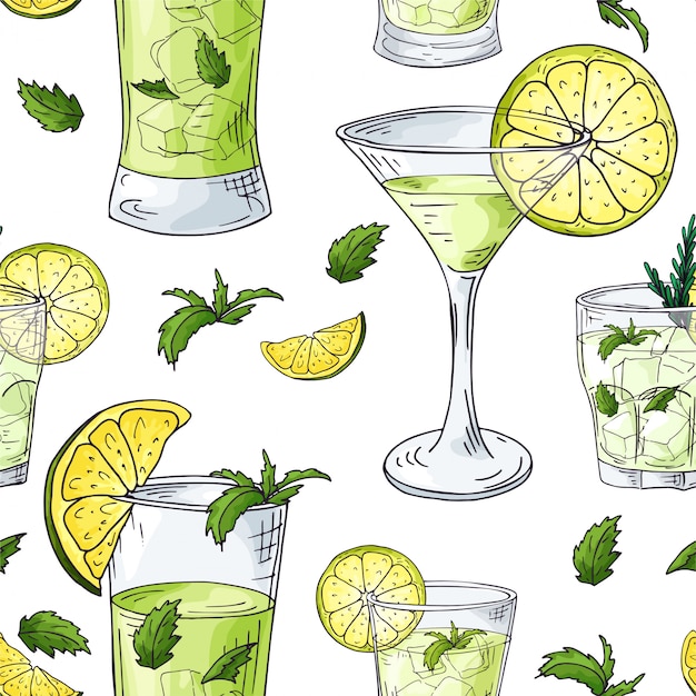 Vector seamless pattern with cocktails