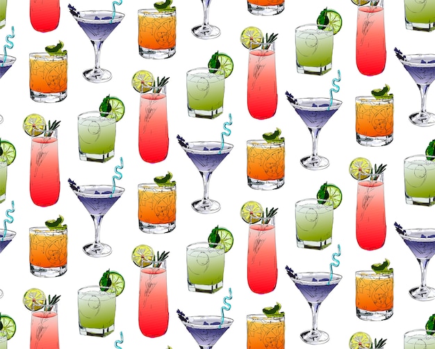 Seamless pattern with cocktails.