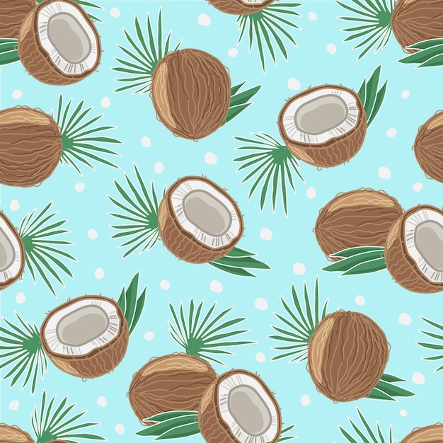 Vector seamless pattern with coconut and palm leaves. illustration. the objects are isolated.