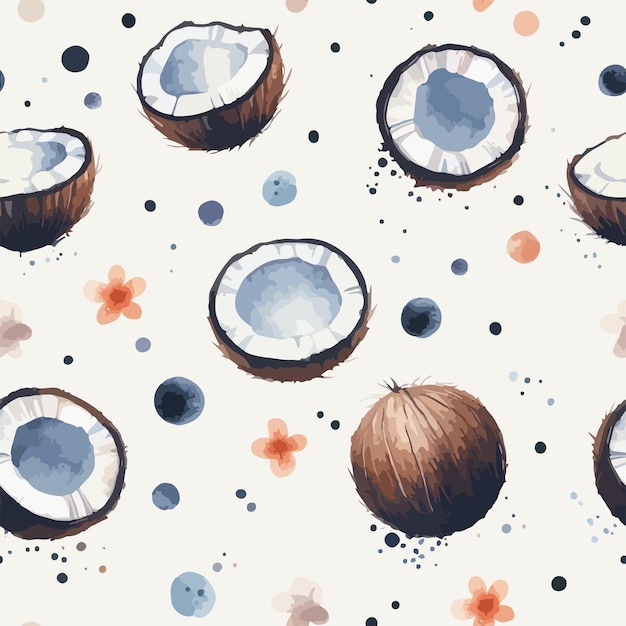 Vector seamless pattern with coconuts tropical abstract background in retro style