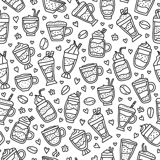 Seamless pattern with coffee drinks