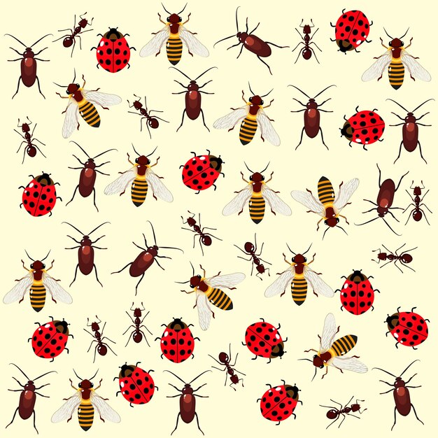 Vector seamless pattern with colored bugs vector image