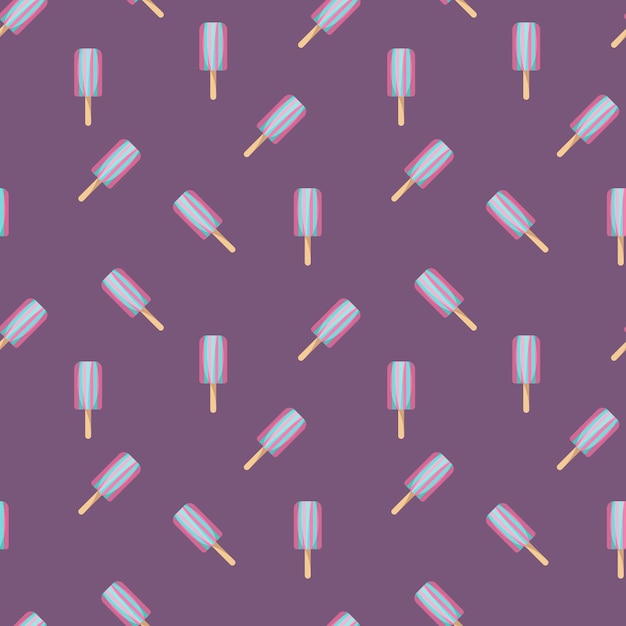Бесшовный узор с цветным мороженым на фиолетовом фоне