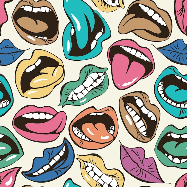 seamless pattern with colored lips mouth