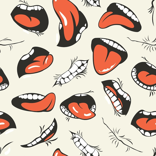 Seamless pattern with colored lips mouth