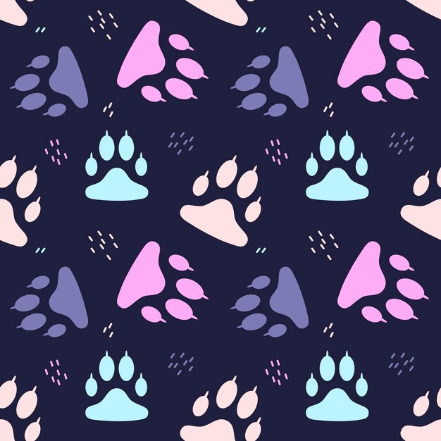 Seamless pattern with colorful animal paws