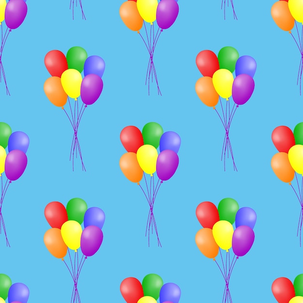 Seamless pattern with colorful balloons floating on a blue background