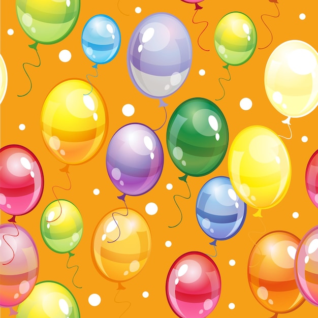 Seamless pattern with colorful balloons on orange background. vector illustration.