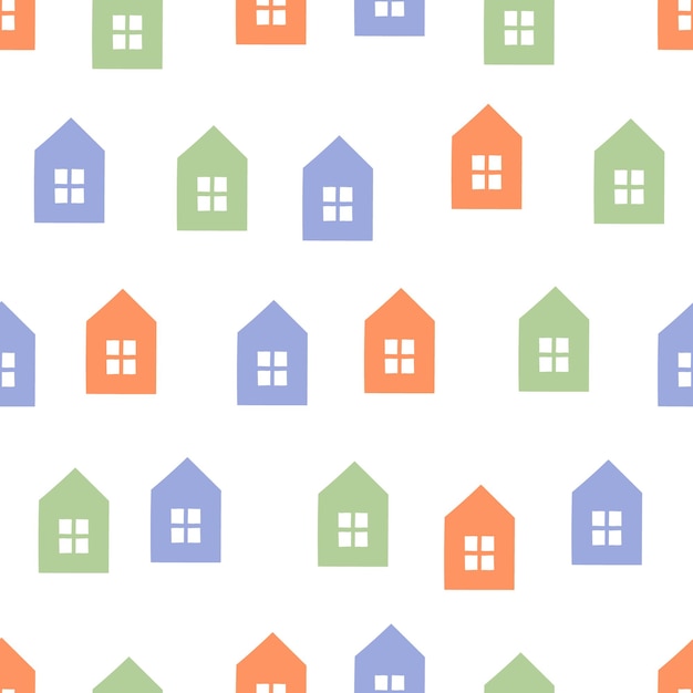 Vector seamless pattern with colorful boho house