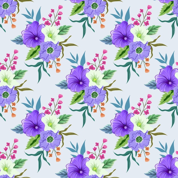 Vector seamless pattern with colorful botanical floral design.