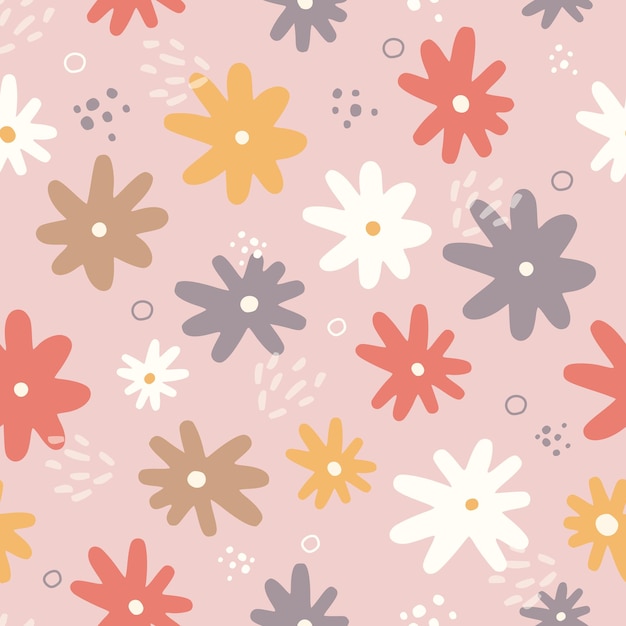 Seamless pattern with colorful chamomiles