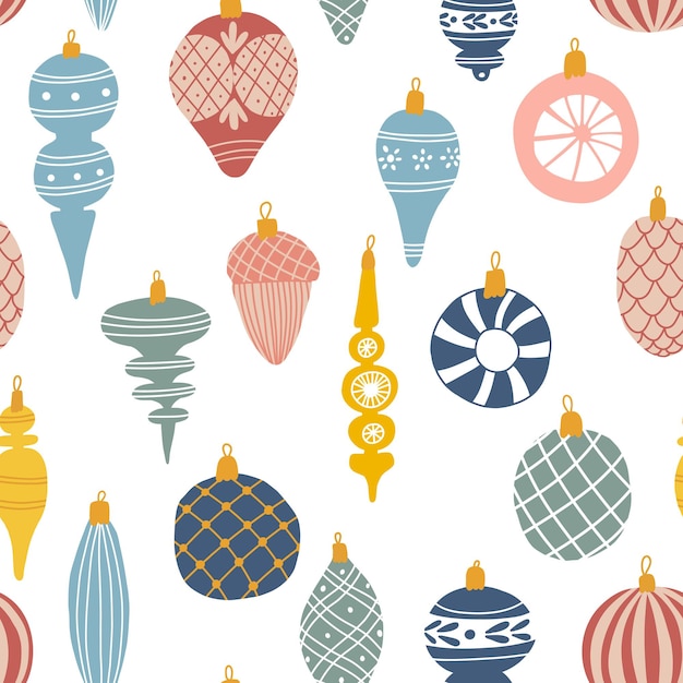 Vector seamless pattern with colorful christmas ornaments. holiday background