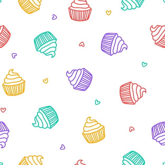 Vector seamless pattern with colorful cupcakes
