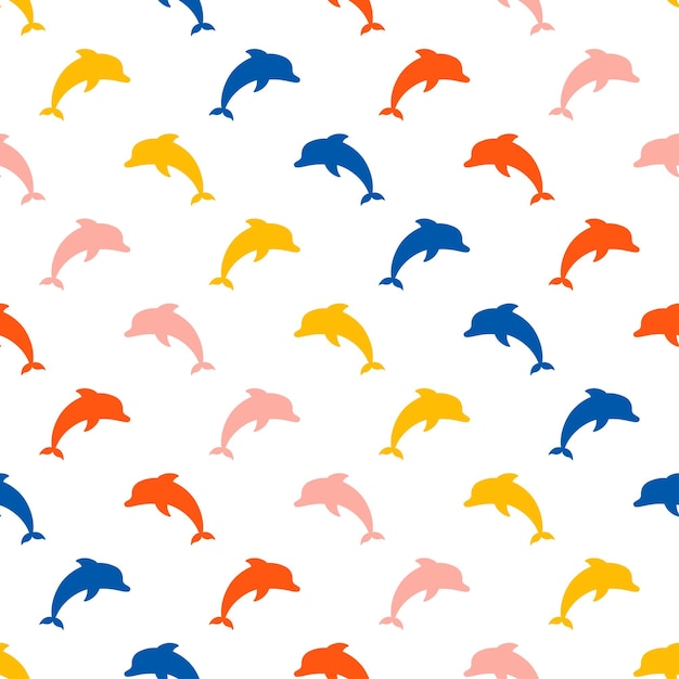 Seamless pattern with colorful dolphins.