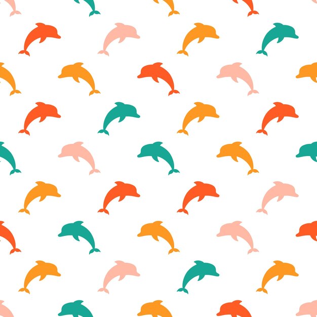 Seamless pattern with colorful dolphins