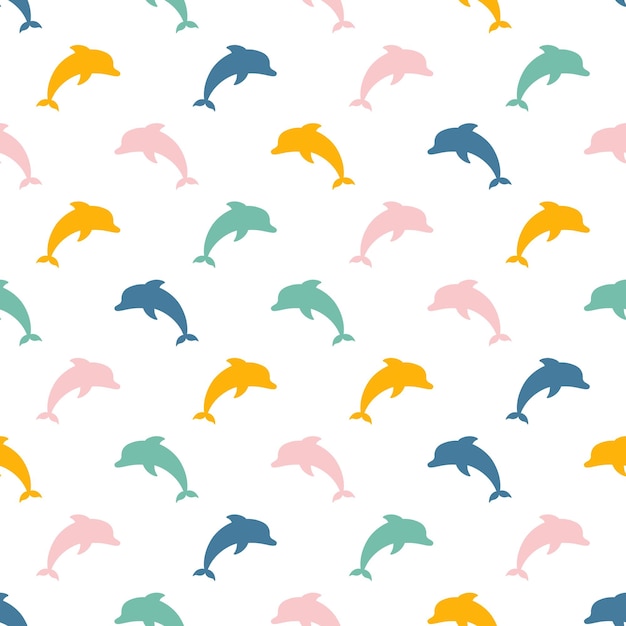 Seamless pattern with colorful dolphins