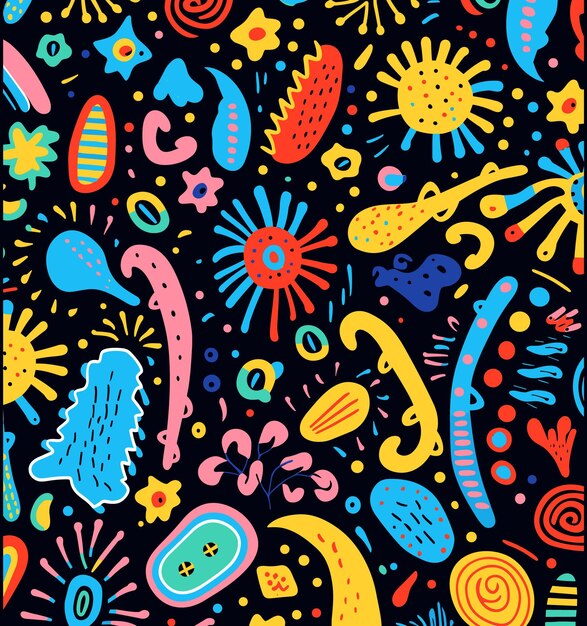 Seamless Pattern With Colorful Doodle Images in the Style of Geometric Shapes amp Patterns