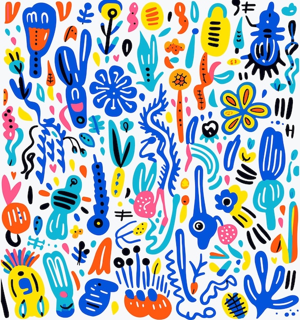 Seamless Pattern With Colorful Doodle Images in the Style of Geometric Shapes amp Patterns