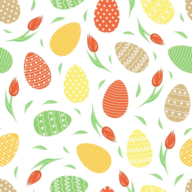 Seamless pattern with colorful easter eggs on a white background Vector illustration