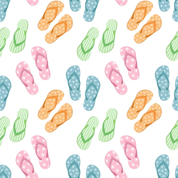 흰색 배경 풀 신발에 화려한 플립 플롭 여름 슬리퍼가 있는 매끄러운 패턴